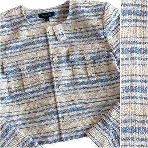 Ann Taylor Striped Tweed Jacket Lined Blue and White Women's Size 8 NWT